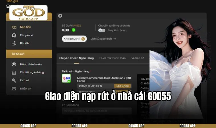 Giao diện nạp rút ở nhà cái GOD55