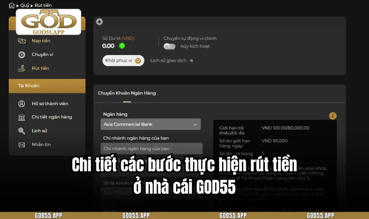 Chi tiết các bước thực hiện rút tiền ở nhà cái GOD55